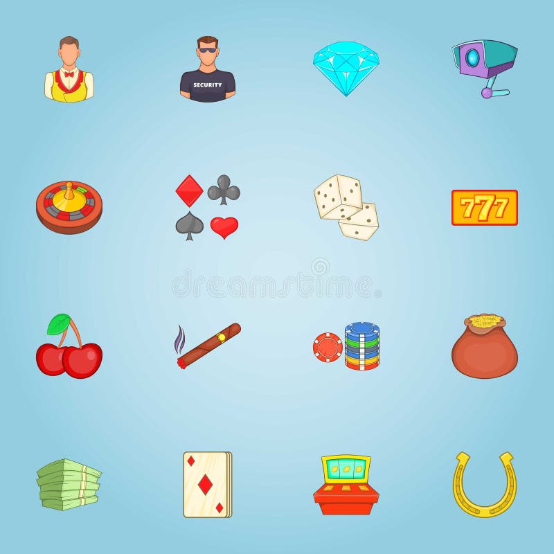 Casino game icons set. Cartoon illustration of 16 casino game vector icons for web. Cartoon security camera vectors