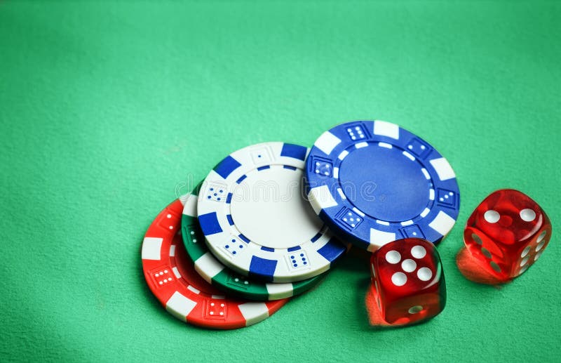 Casino Green Table with Chips, Money and Dices Stock Photo Image of