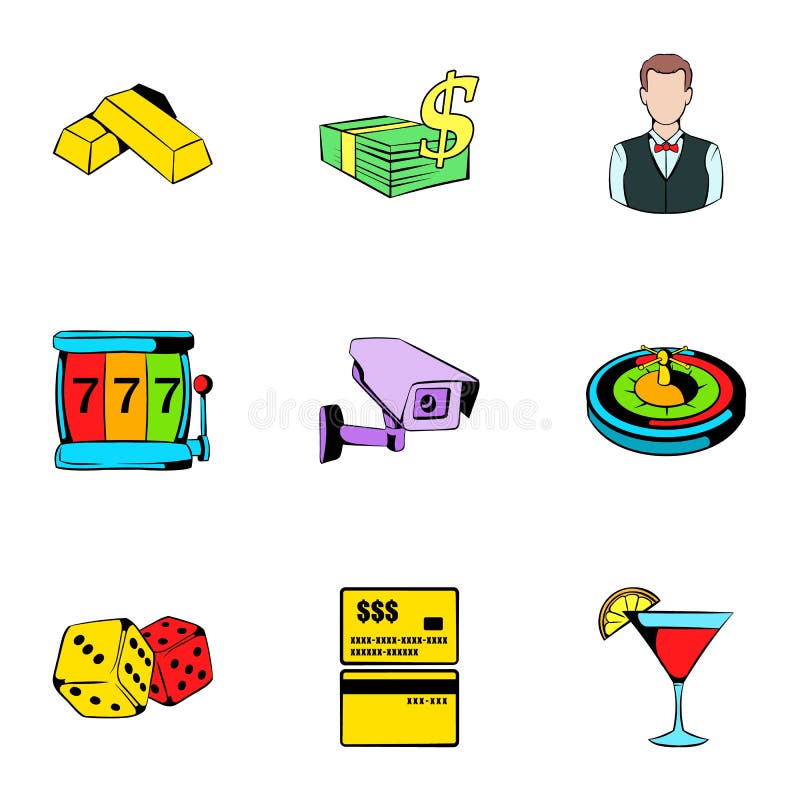 Casino icons set. Cartoon illustration of 9 casino vector icons for web. Cartoon security camera vectors