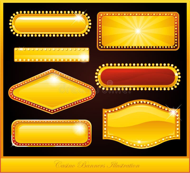 Golden casino neon sign billboard collection. Golden poker illustrations