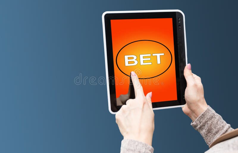 Conceito de casino online com tablet e ferramentas para ilustração