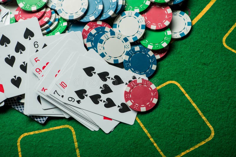 Casino Poker Table with Chips and Cards Stock Photo Image of green