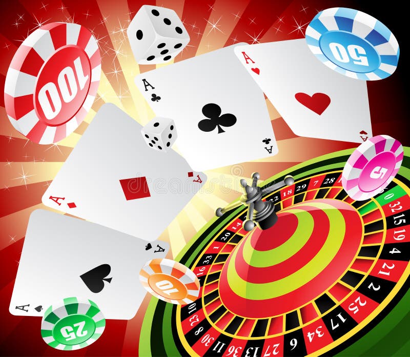 A roulette table with various gambling and casino elements. Poker black white vectors
