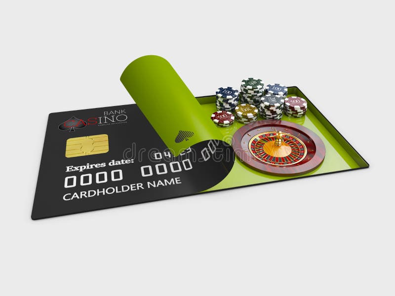 Casino Roulette with Chips on the Credit Card 3d Illustration Stock