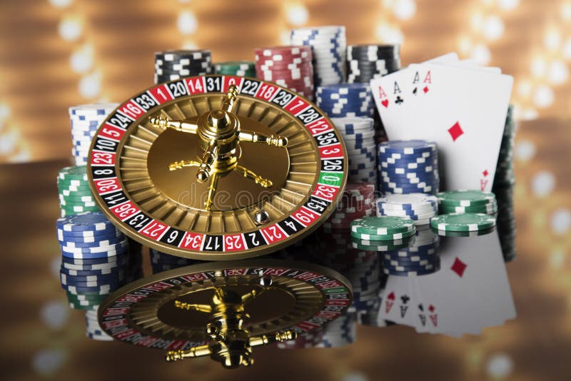 Casino Roulette, Running in a Motion, Poker Chips Stock Photo Image