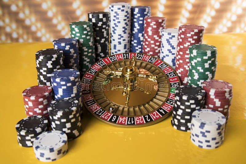 Casino Roulette, Running in a Motion, Poker Chips Stock Image Image