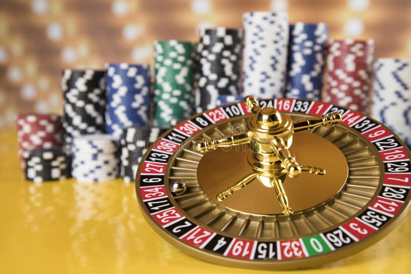 Casino Roulette, Running in a Motion, Poker Chips Stock Photo Image