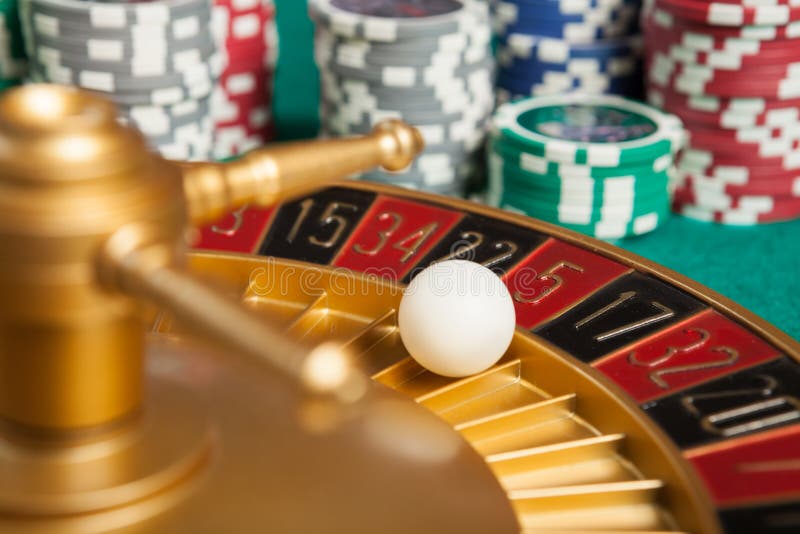 Casino Roulette Wheel with the Ball on Number 5 Stock Image Image of
