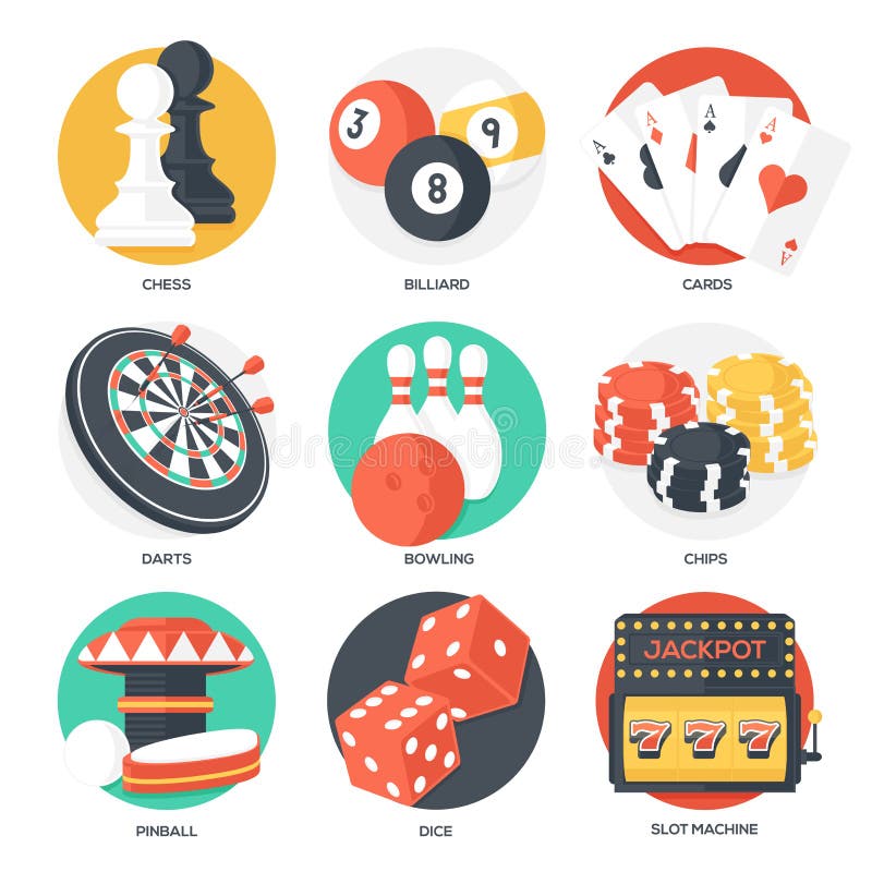 Casino Sport and Leisure Games Icons (Chess, Billiard, Poker, Darts, Bowling, Gambling Chips, Pinball, Dice and Slot Machine) royalty free illustration Casino Sport and Leisure Games Icons (Chess, Billiard, Poker, Darts, Bowling, Gambling Chips, Pinball, Dice and Slot Machine) royalty free illustration