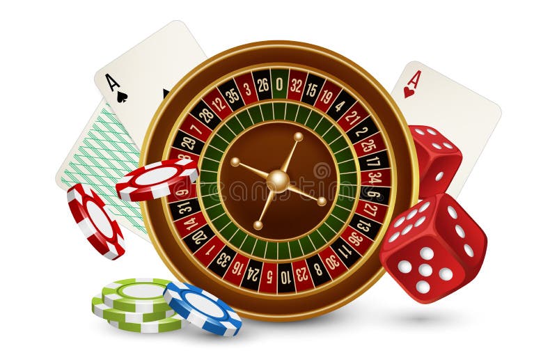 Casino Vector Concept. Casino Roulette, Chips, Dice and Cards Isolated on  White Background Stock Vector - Illustration of leisure, betting: 161057936