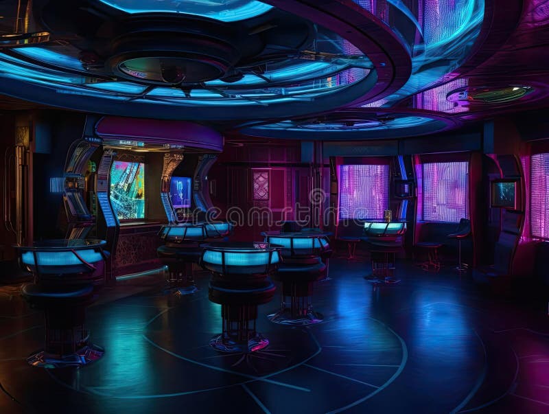 Casinò olografico futuristico con intrattenimento immerso illustrazione di stock