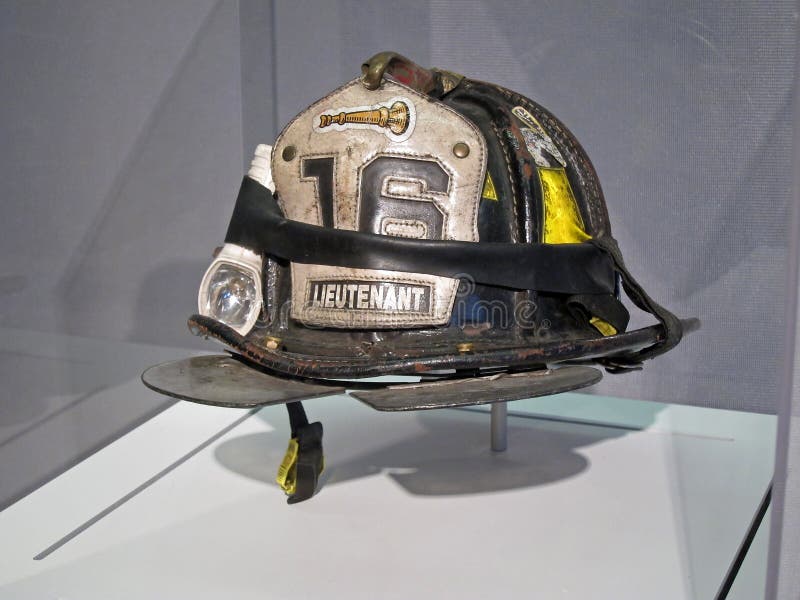 Fireman helmet of lieutenant serving in WTC during the terrorist attacks on september 11. Fireman helmet of lieutenant serving in WTC during the terrorist attacks on september 11.