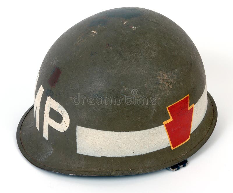 M1 combat steel helmet from the Vietnam war. American Military police, 28th infantry division logo to the side. M1 combat steel helmet from the Vietnam war. American Military police, 28th infantry division logo to the side.