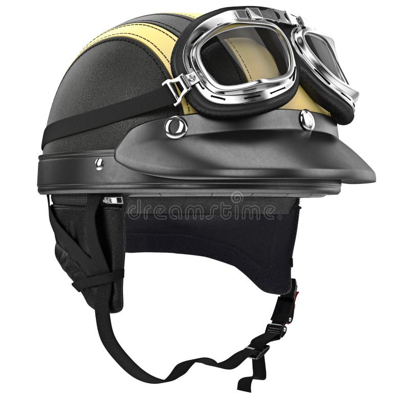 Casque En Cuir De Moto Avec Les Lunettes Et L'oreille Illustration Stock -  Illustration du chapeau, noir: 61878177