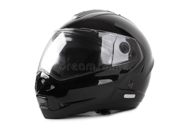 Casque noir de moto d'isolement photographie stock Casque noir de moto d'isolement photographie stock