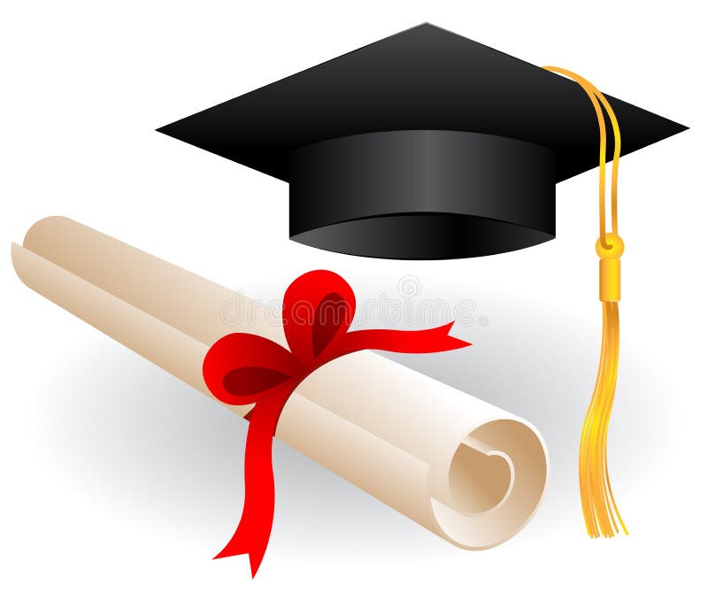 Casquillo y diploma de la graduación stock de ilustración Casquillo y diploma de la graduación stock de ilustración