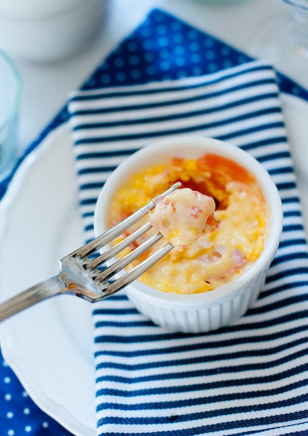 Casserole, Baked Eggs and Cheese Stock Image Image of food, blue