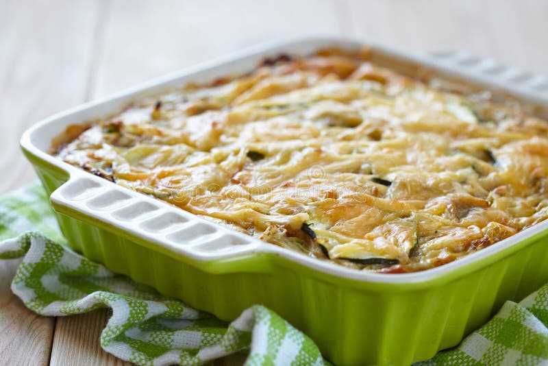 Casserole with cabbage and zucchini stock photo
