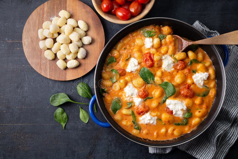 Casserole of Gnocchi in Creamy Tomato Sauce with Spinach and Mozzarella