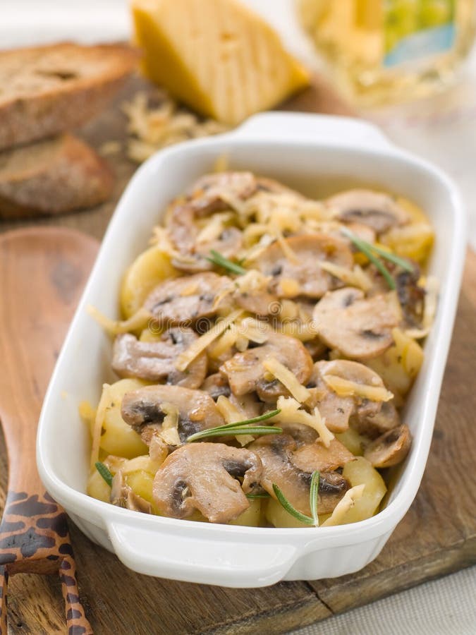 Casserole with Potato and Mushroom Stock Photo Image of lunch, bread