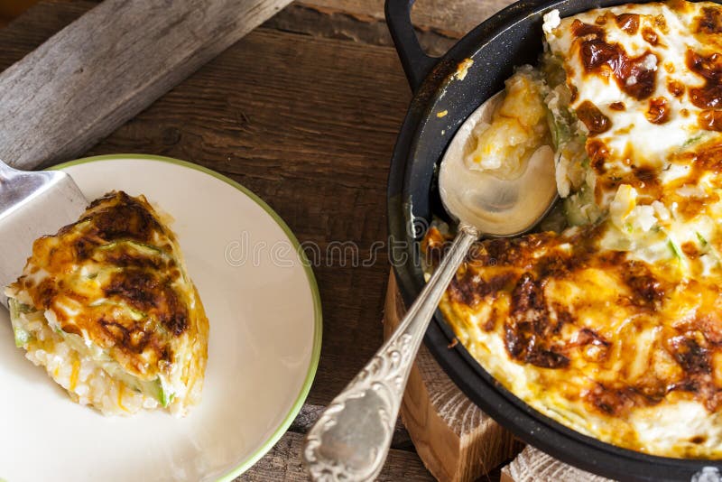 Casserole Or Rice And Cheese Pie With Minced Meat. Healthy Dietary