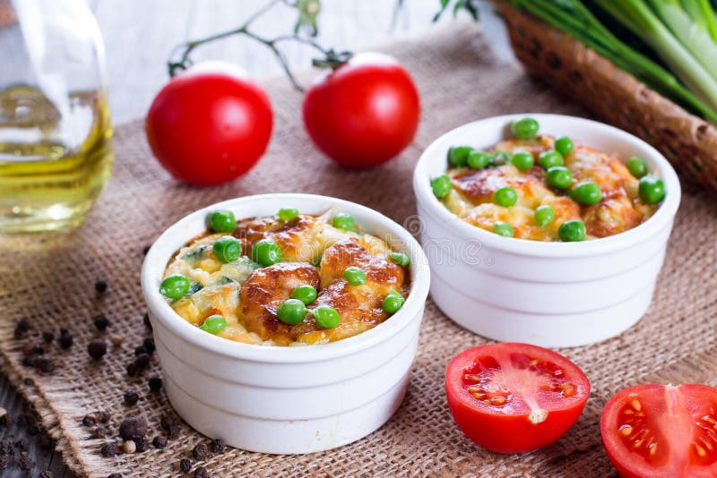 Casseroles with Zucchini and Green Peas Stock Photo Image of dish
