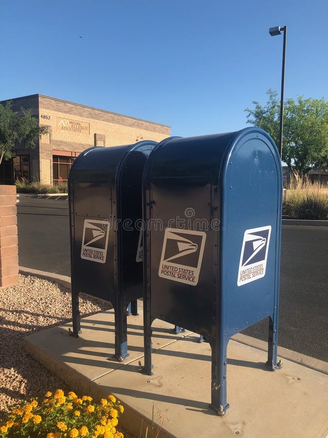 United States post office mail box in a commercial center for mailing out mail in the United States. United States post office mail box in a commercial center for mailing out mail in the United States.