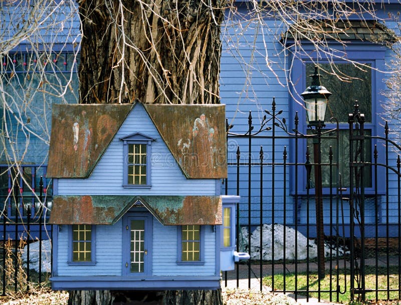 Blue house mail box. Blue house mail box