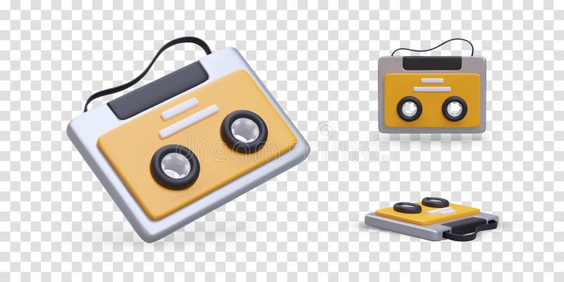 Cassette 3d réaliste dans une position différente. cassette pour l'enregistrement et la lecture de musique. élément pour l'affiche de magasin de musique. illustration vectorielle colorée en couleurs jaunes