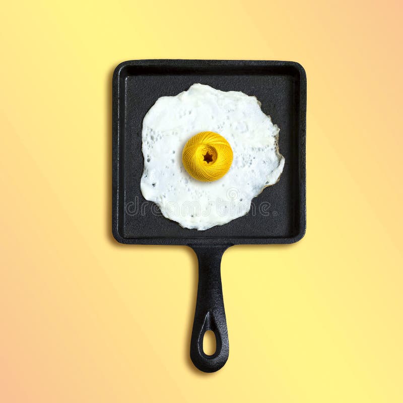 Castiron Frying Pan with Fried Eggs, Flower of Rudbeckia instead of