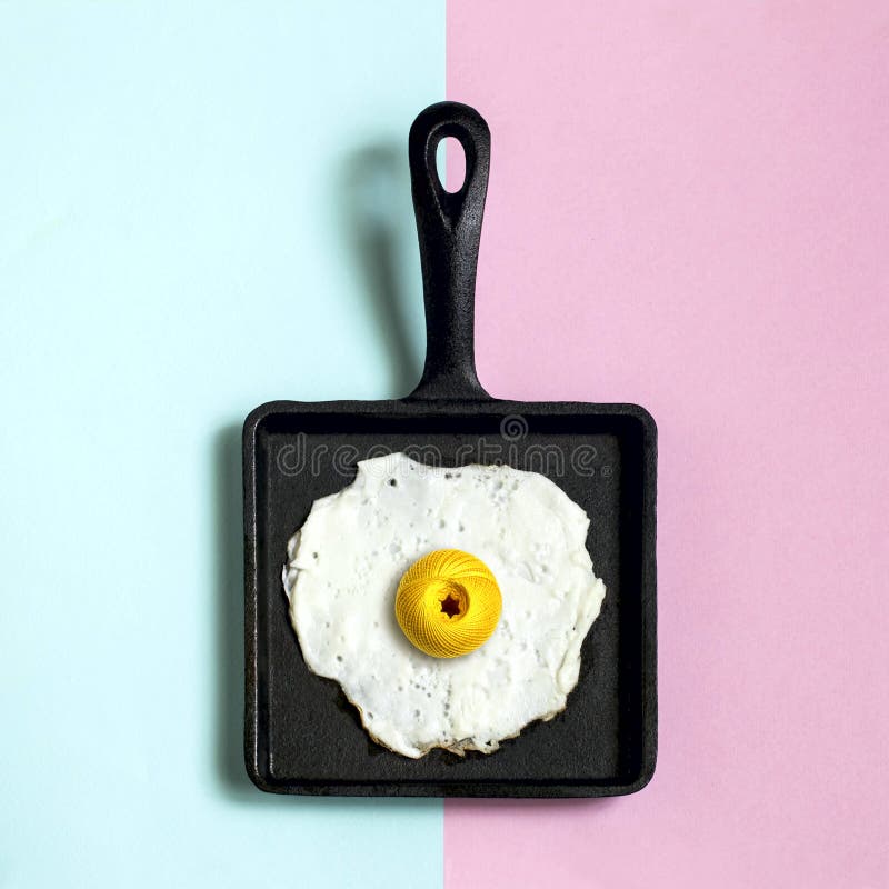 Castiron Frying Pan with Fried Eggs, Ball of Yarn instead of Yo Stock