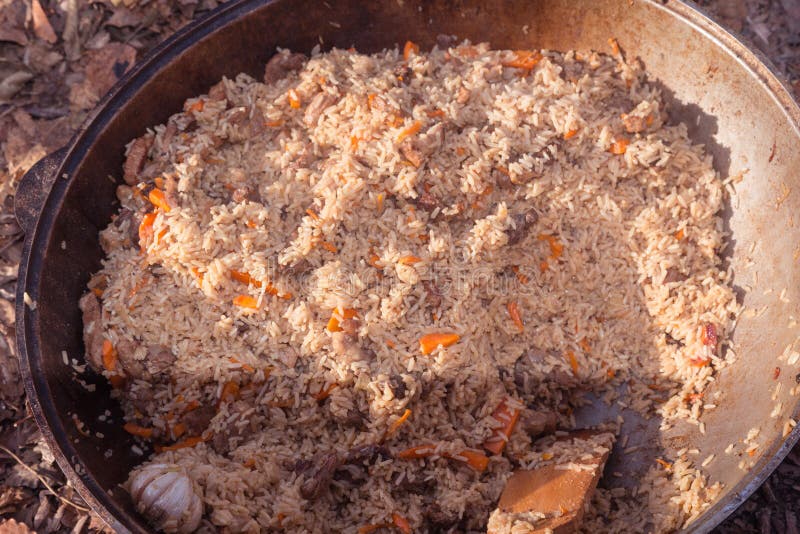 Cast Iron Pot Outdoors, Cooking on a Fire. Stock Image Image of