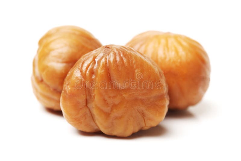 Chinese food, peeled roasted chestnut on white background. Chinese food, peeled roasted chestnut on white background