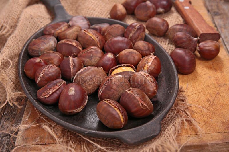 Close up on roasted chestnut. Close up on roasted chestnut