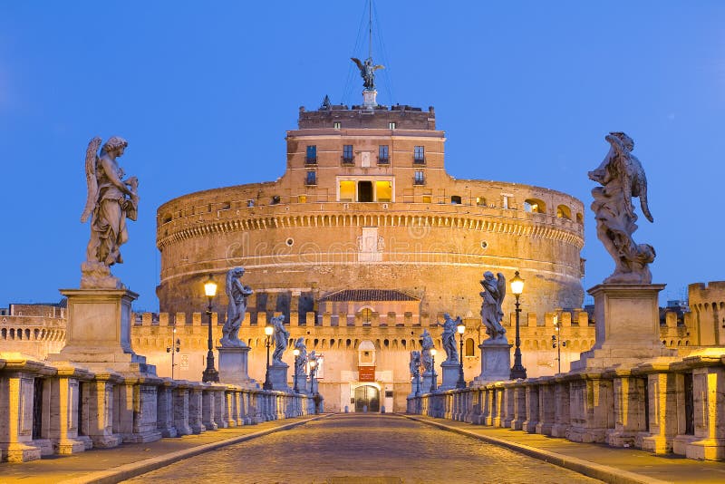 Castel Santangelo and Berninis statue on the bridge, Rome, Italy. Castel Santangelo and Berninis statue on the bridge, Rome, Italy.
