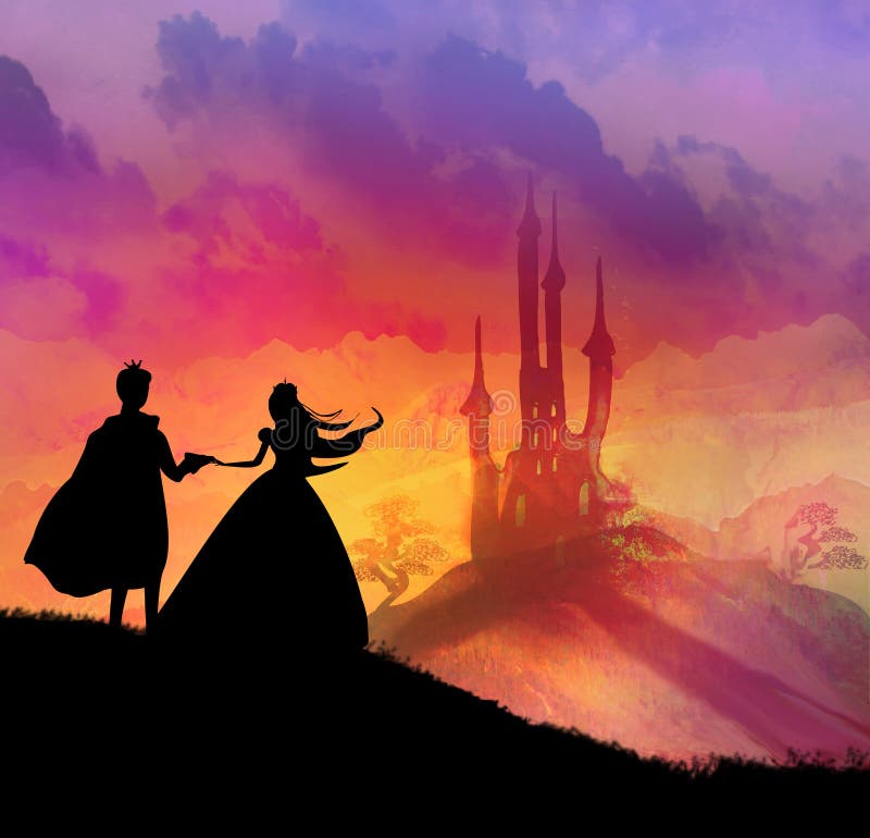 Castello e principessa magici con principe royalty illustrazione gratis Castello e principessa magici con principe royalty illustrazione gratis