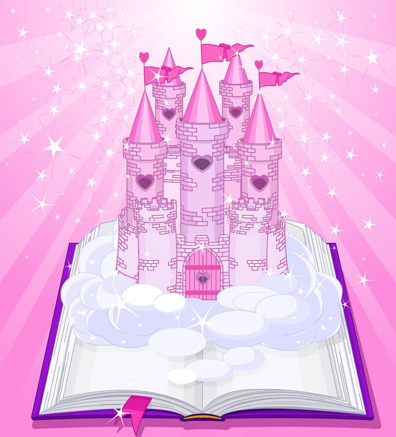 Castello magico che compare dal libro illustrazione di stock Castello magico che compare dal libro illustrazione di stock