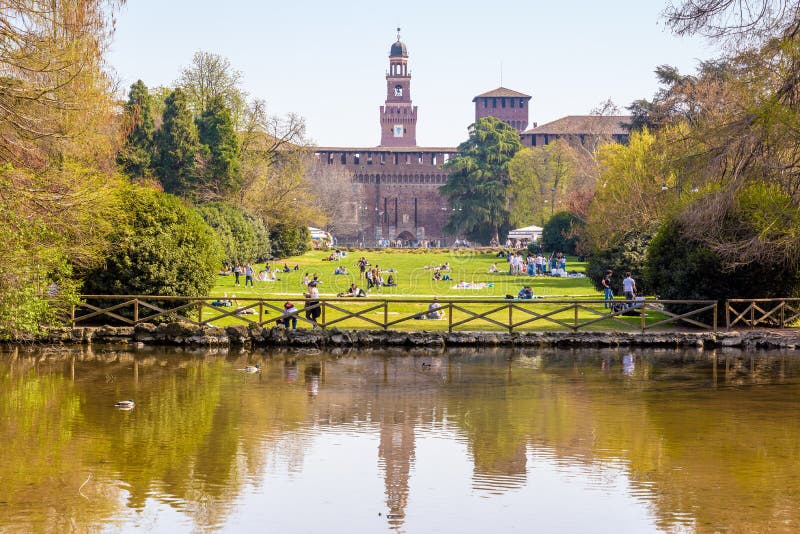 The Castello Sforzesco Sforza Castle and Parco Sempione Simplon Park in ...