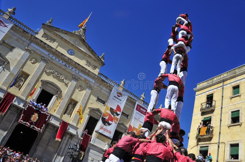 Castells, Human Towers in Tarragona, Spain Editorial Photography