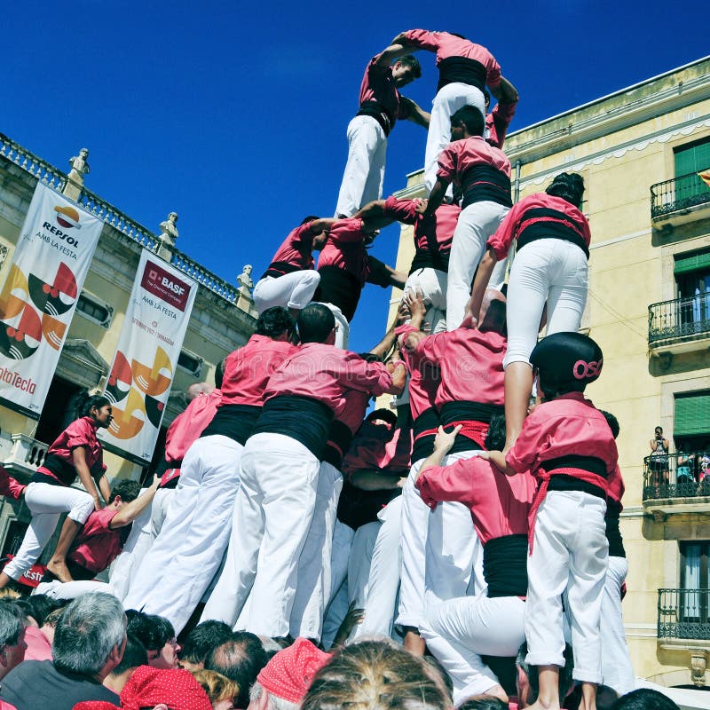Castells, Human Towers in Tarragona, Spain Editorial Photography