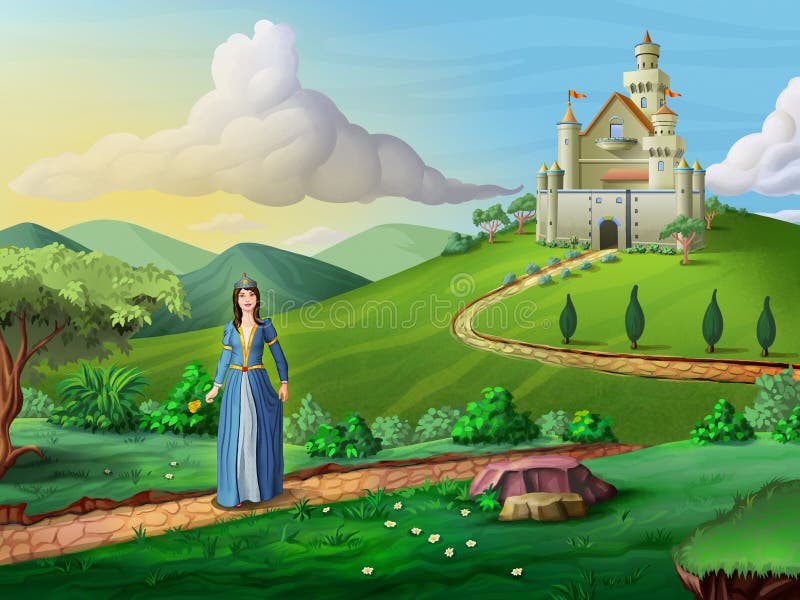 Castelo e princesa dos contos de Faity ilustração royalty free Castelo e princesa dos contos de Faity ilustração royalty free