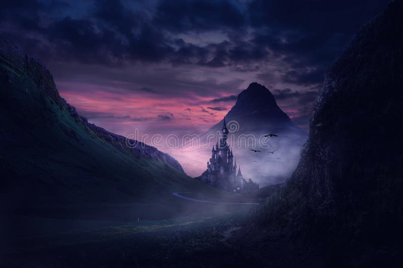 Castelo no vale da fantasia e montanha