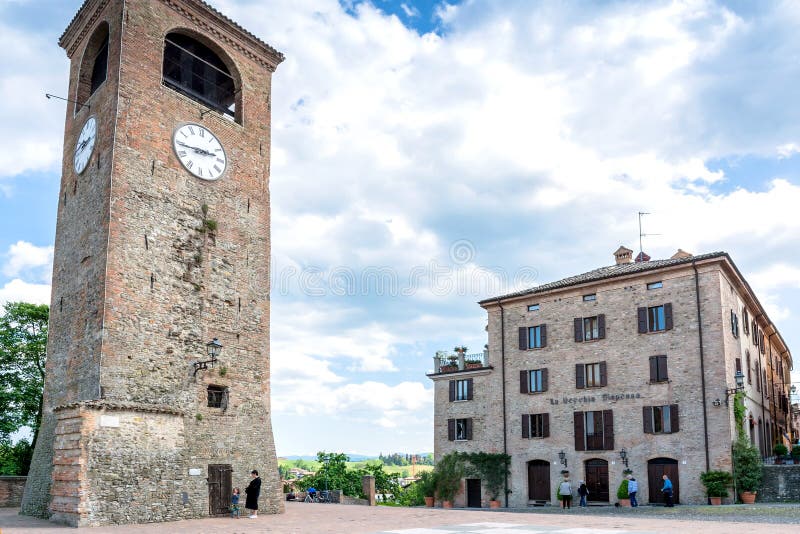 Main square and medieval buildings in Castelvetro di Modena, Italy