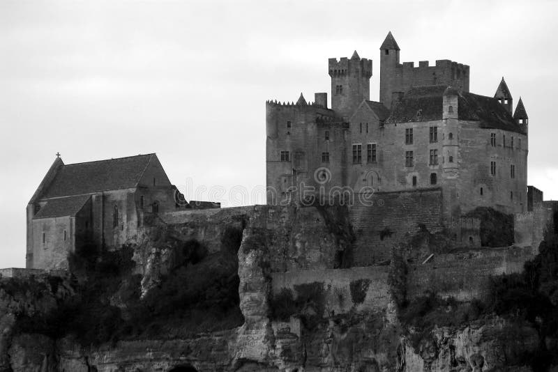 Black and white photo of Beynac Castle in Perigord, France. Black and white photo of Beynac Castle in Perigord, France