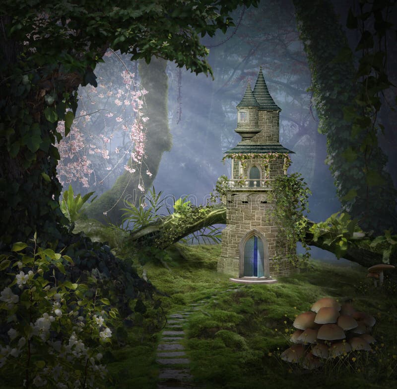 Castillo de la fantasía en el bosque