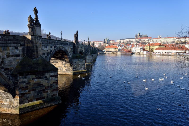 Castillo de Praga y puente de Charles fotografía de archivo Castillo de Praga y puente de Charles fotografía de archivo