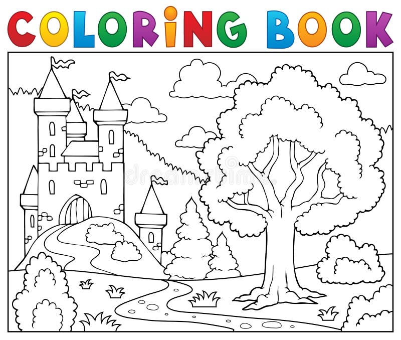 Castillo y árbol del libro de colorear libre illustration Castillo y árbol del libro de colorear libre illustration