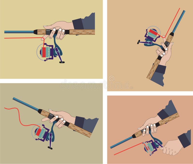 Four Steps To Cast Spinning Rod Stock Vector - Illustration of