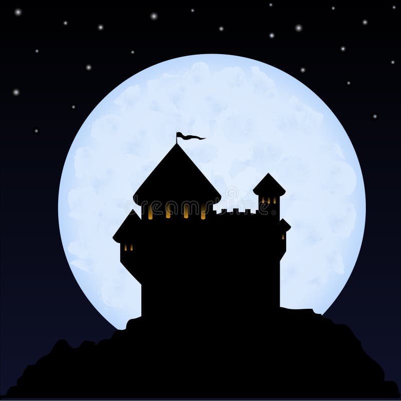 Castello sullo sfondo del cielo notturno e la luna.