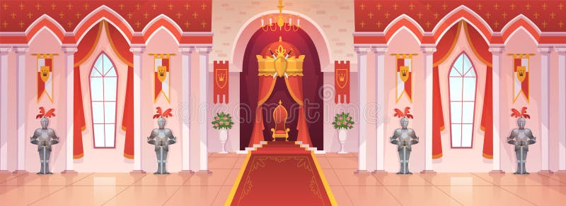 Castle Ballroom. Interior Medieval Royal Palace Throne Royal Ceremony